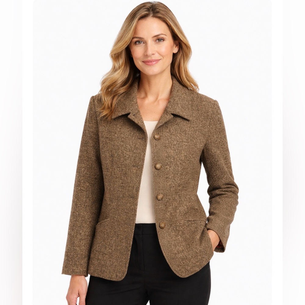 Pendleton Vintage Women’s Brown Wool Tweed‎ Blazer Jacket 10 Classic Preppy